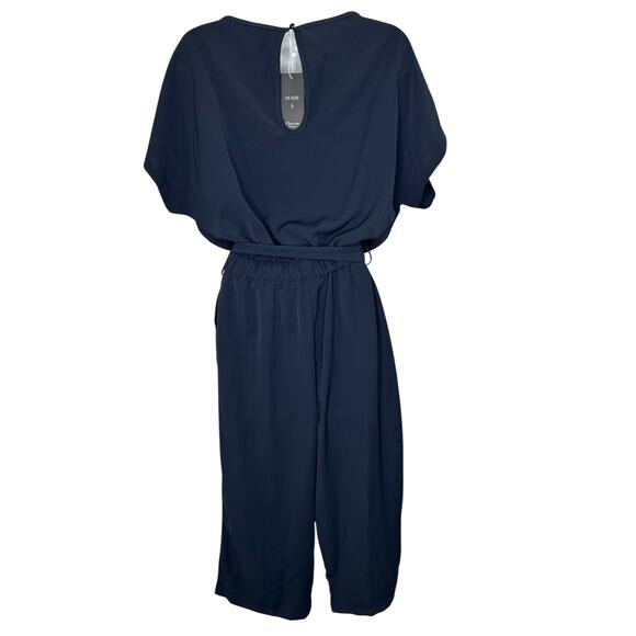 CHARTOU Blue Short Sleeve Belted Wide Leg Cropped Romper Palazzo Pants Jumpsuit - Picture 6 of 8